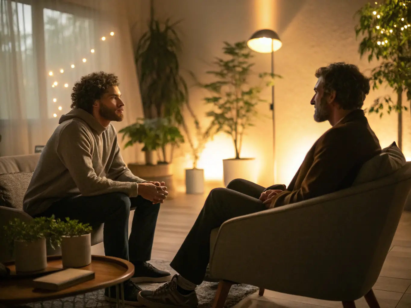 A supportive image of a coach guiding a client through a visualization exercise, representing the collaborative and empowering nature of Relationship Coaching.